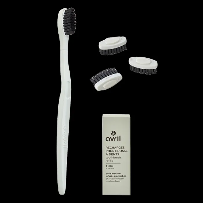 Discount Avril Kit manche vert + 3 têtes de brosse à dents - Poils medium
